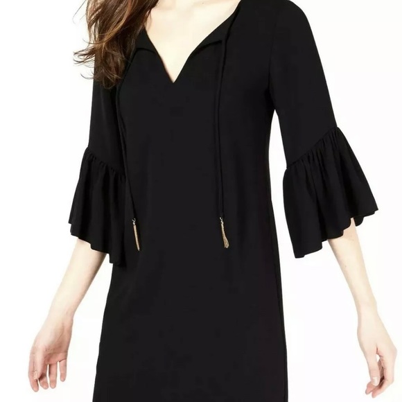 🎉HP🎉New! Trina Turk Scoop Neck Bell Sleeve Baroque Dress Black Size S✨ - Picture 5 of 14